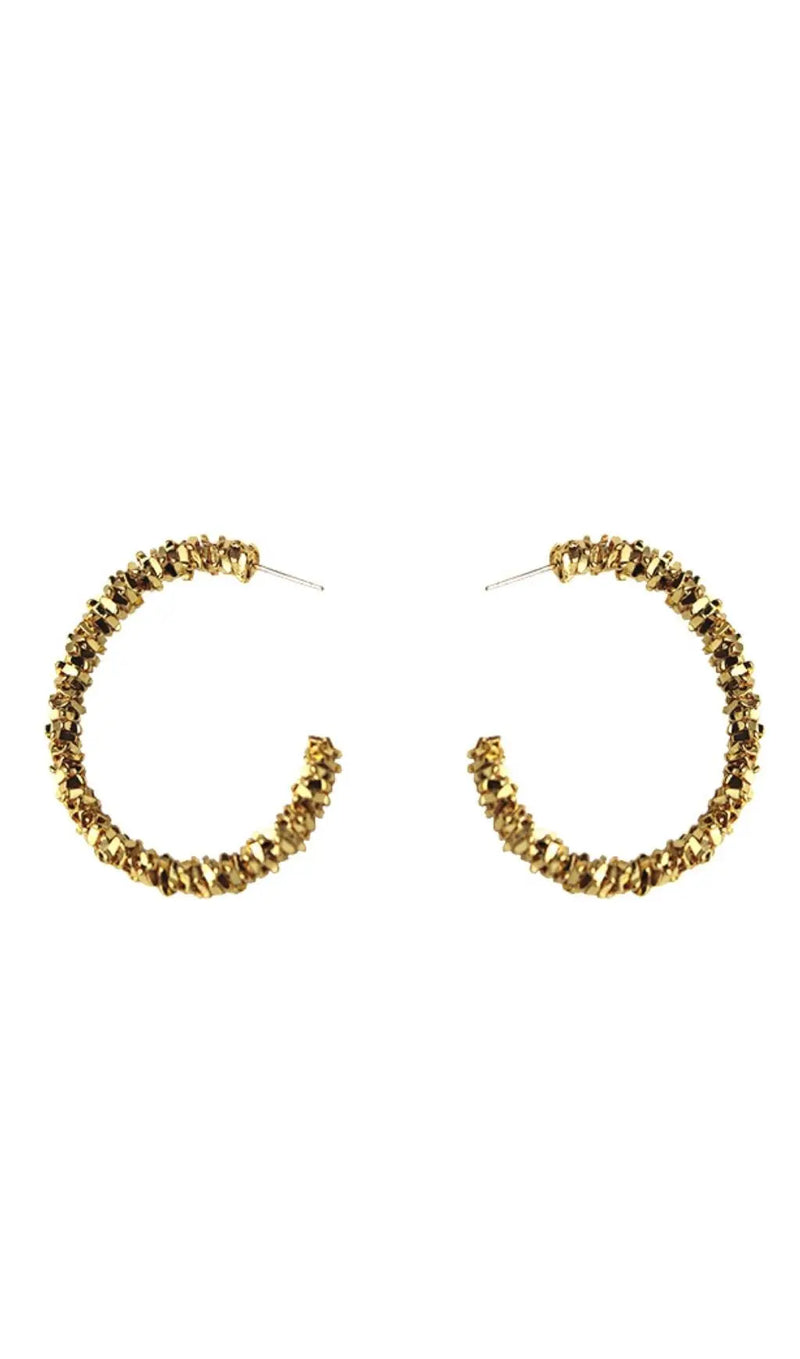 18K GOLD MENTAL FACET HOOP EARRINGS-Fashionslee