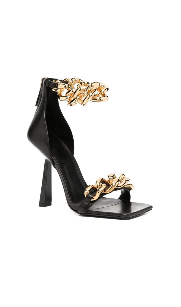 CHAIN SQUARE HEELS IN BLACK-Fashionslee