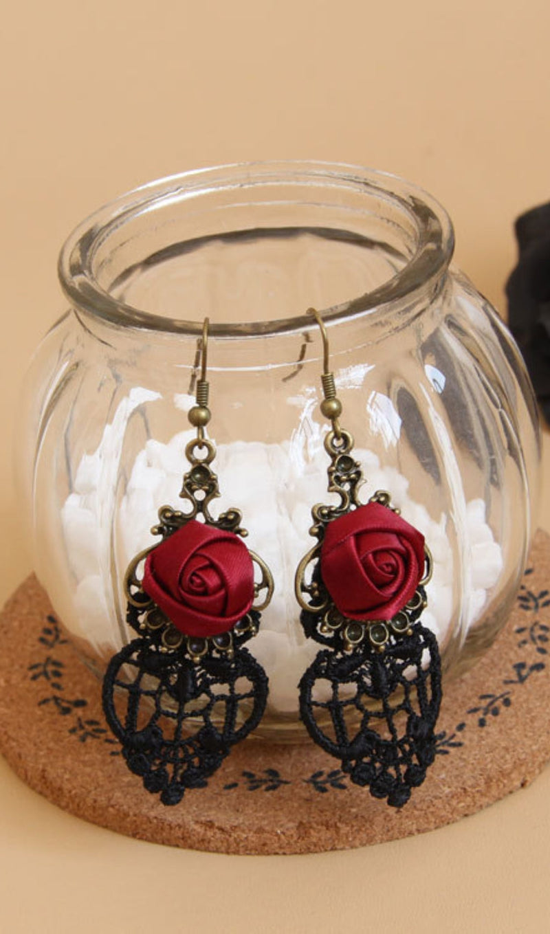 HOLLOW LACE ROSE EARRINGS-Fashionslee