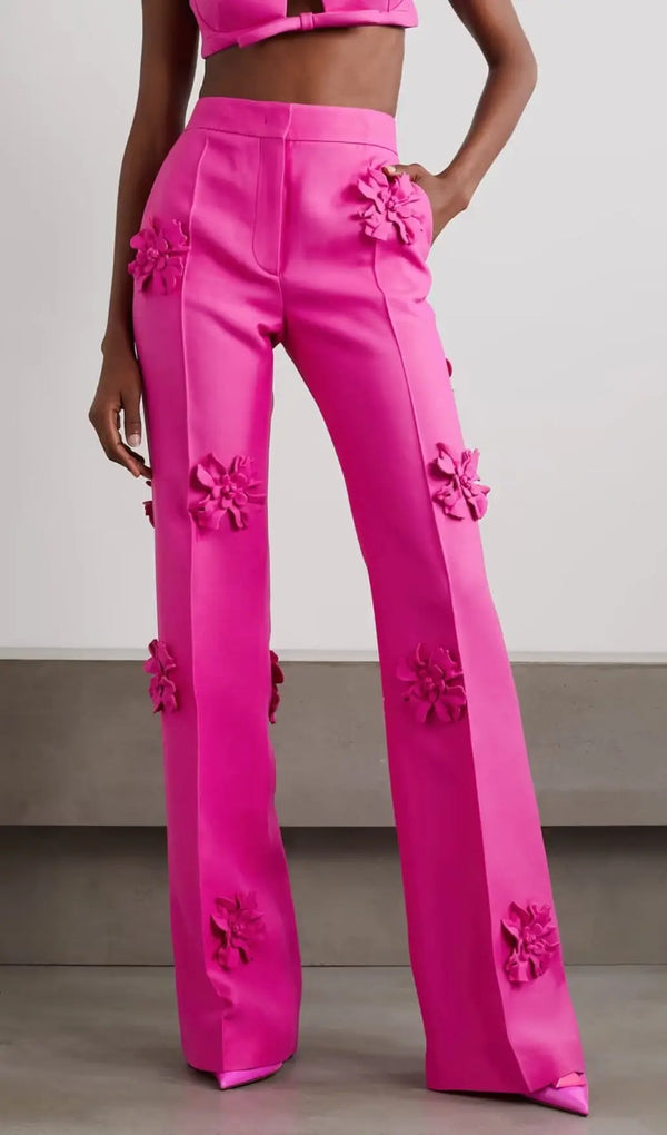 ACEDIA PINK STEREO FLOWER MID-RISE PANTS-Fashionslee