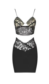 BLACK LACE STRAPPY TWO PIECES-Fashionslee