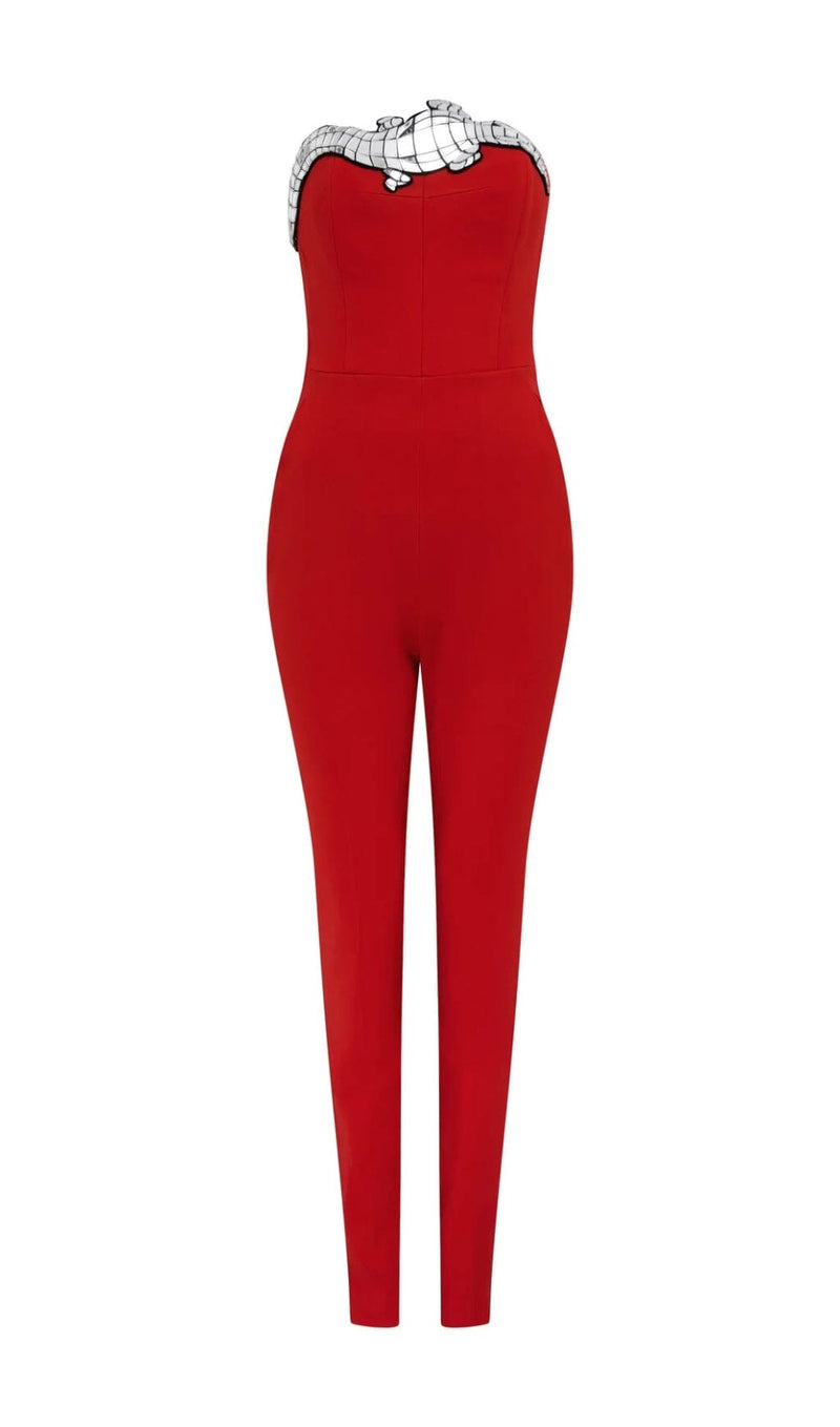 SEQUIN BANDAGE JUMPSUIT IN RED-Fashionslee