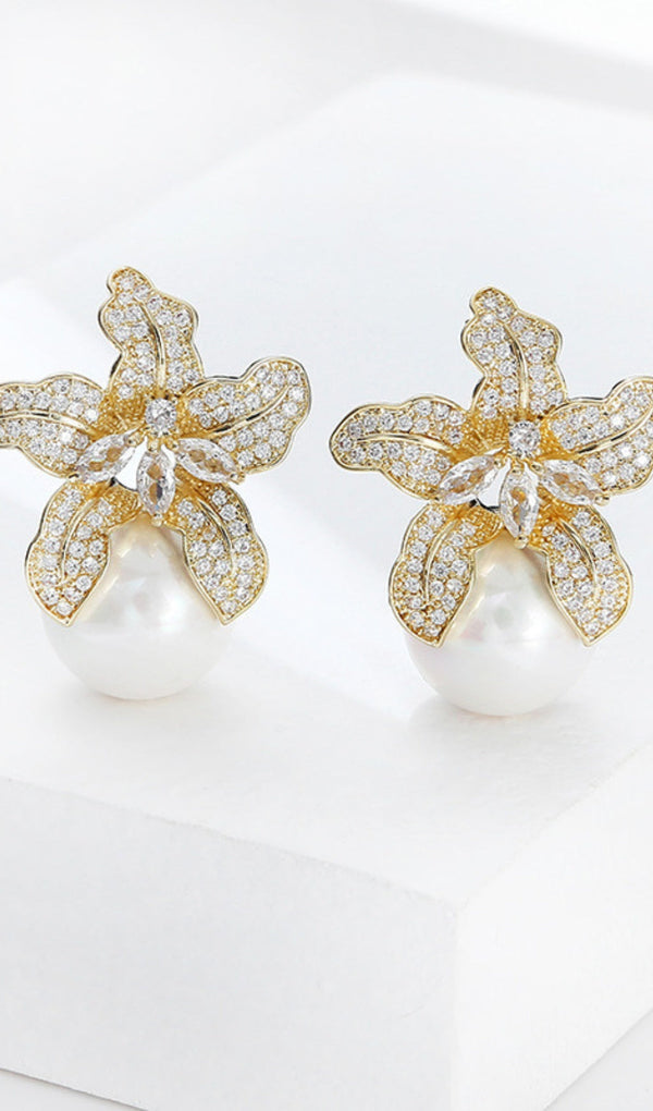 LILY GOLD PEARL EARRINGS-Fashionslee