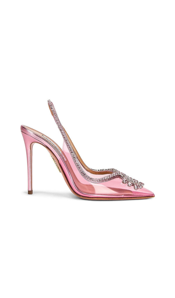 CRYSTAL CUTOUT EMBELLISHED PUMPS IN PINK-Fashionslee