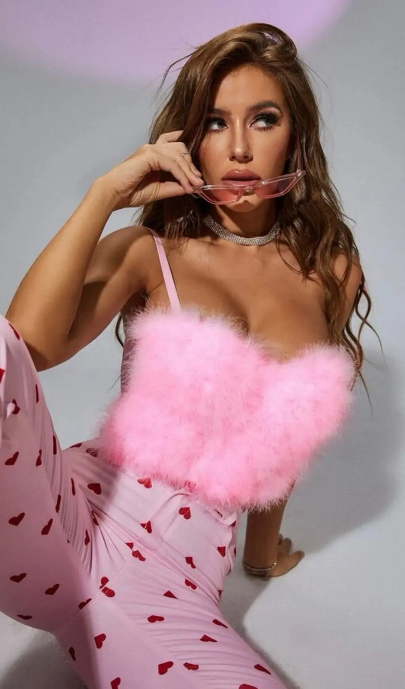 PINK FEATHER CORSET TOP-Fashionslee