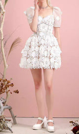 LACE PANEL DESIGN MINI DRESS WHITE-Fashionslee