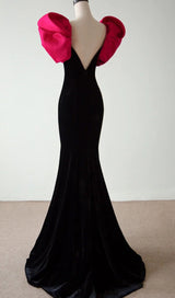 RED PUFF SLEEVE BLACK MAXI DRESS-Fashionslee