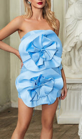 ACHLYS BLUE FLOWER BIND MINI DRESS-Fashionslee