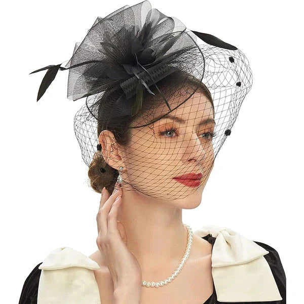 COCKTAIL HATS MESH HATS WITH VEIL-Fashionslee