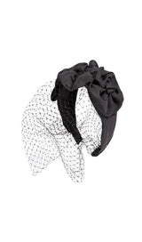 TRIPLE ROSETTE WITH VEIL IN BLACK-Fashionslee