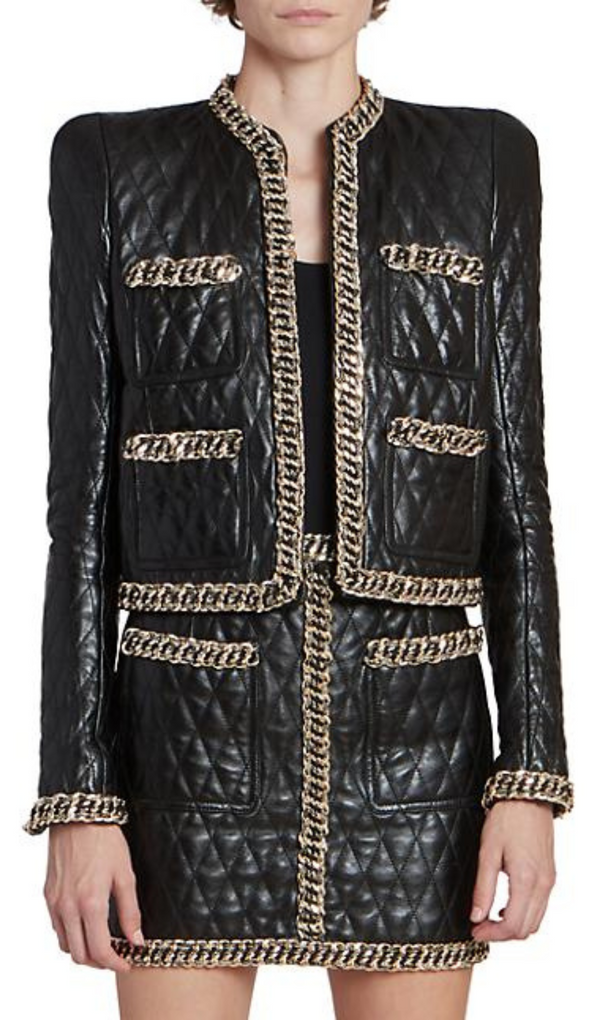 BLACK QUILTED LEATHER CHAIN SUIT-Fashionslee