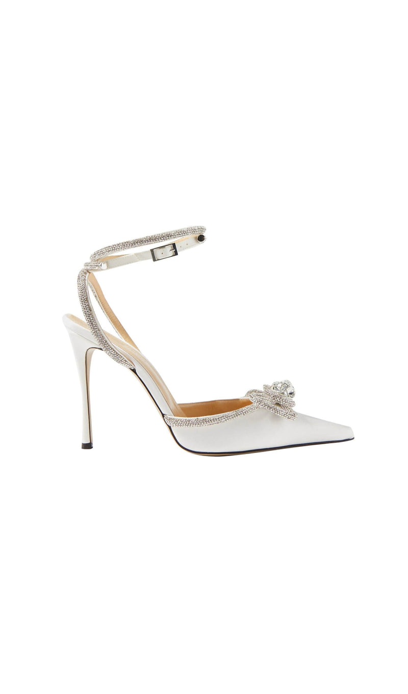 BOW CRYSTAL SATIN HEELS IN WHITE-Fashionslee