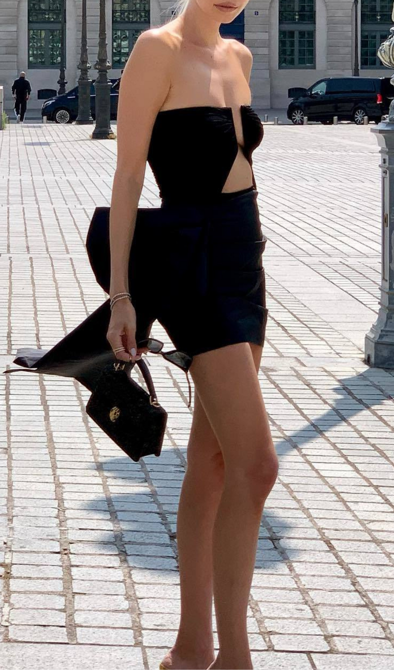 ANNALENA BLACK STRAPLESS BANDAGE DRESS-Fashionslee