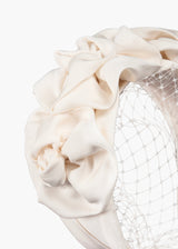 TRIPLE ROSETTE WITH VEIL IN CREAM-Fashionslee