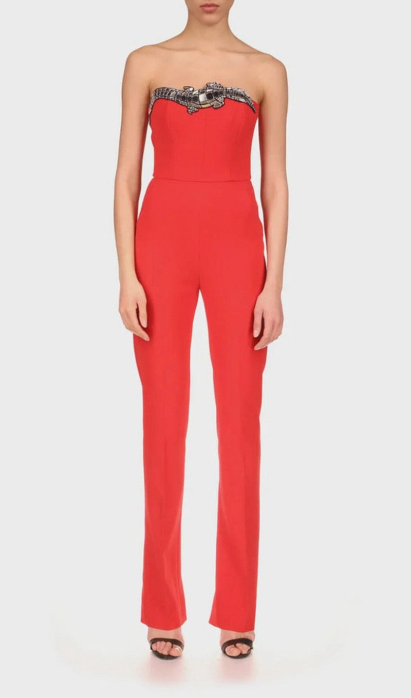 SEQUIN BANDAGE JUMPSUIT IN RED-Fashionslee