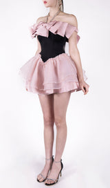 AMARANTA BLACK-PINK BOW RHINESTONE DRESS-Fashionslee