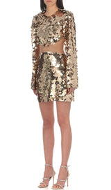 SPARKLING LONG SLEEVE MINI DRESS IN GOLD-Fashionslee