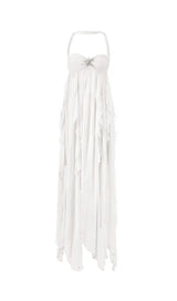 LACE IRREGULAR MAXI DRESS IN WHITE-Fashionslee