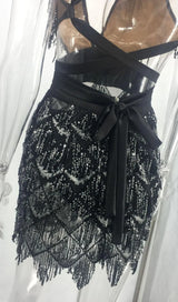 BLACK SEQUIN BACKLESS MINI DRESS-Fashionslee