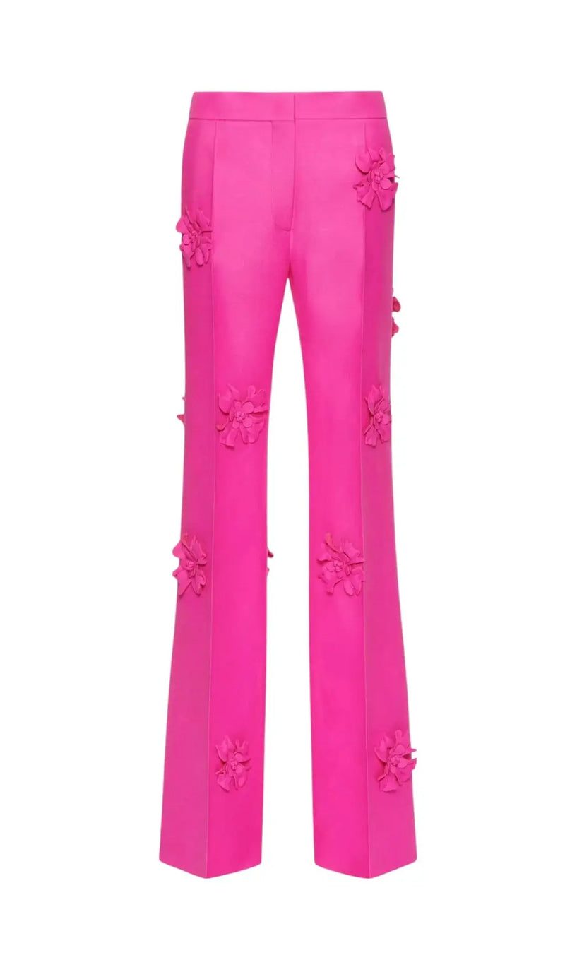 ACEDIA PINK STEREO FLOWER MID-RISE PANTS-Fashionslee