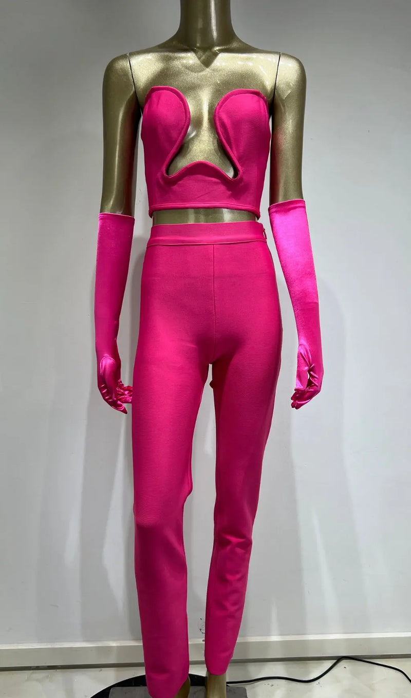 BANDAGE CUTOUT THREE PIECES SUIT IN PINK-Fashionslee