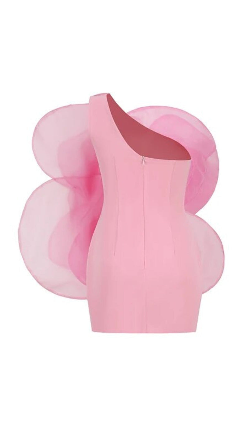 ONE SHOULDER FLOWER MINI DRESS IN PINK-Fashionslee