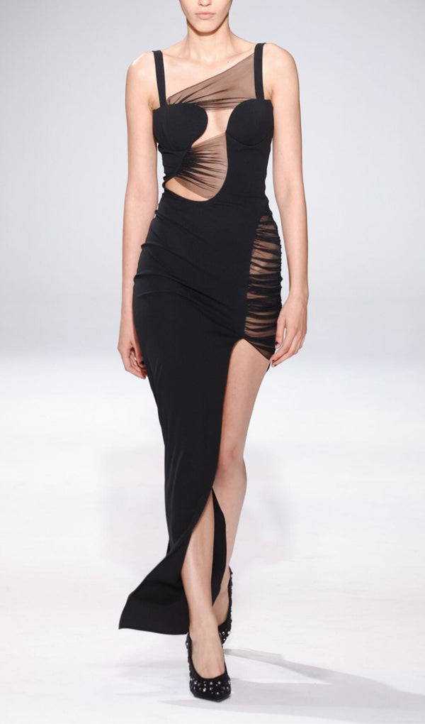 IRREGULAR BANDAGE MAXI DRESS IN BLACK-Fashionslee