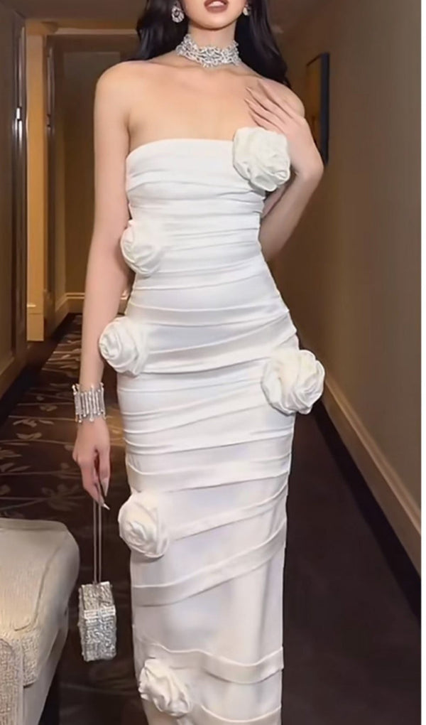 ANDI WHITE FLOWER EMBELLISHED MAXI DRESS-Fashionslee