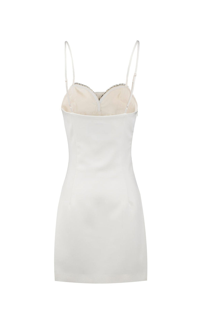 SATIN PEARL MINI DRESS IN WHITE-Fashionslee