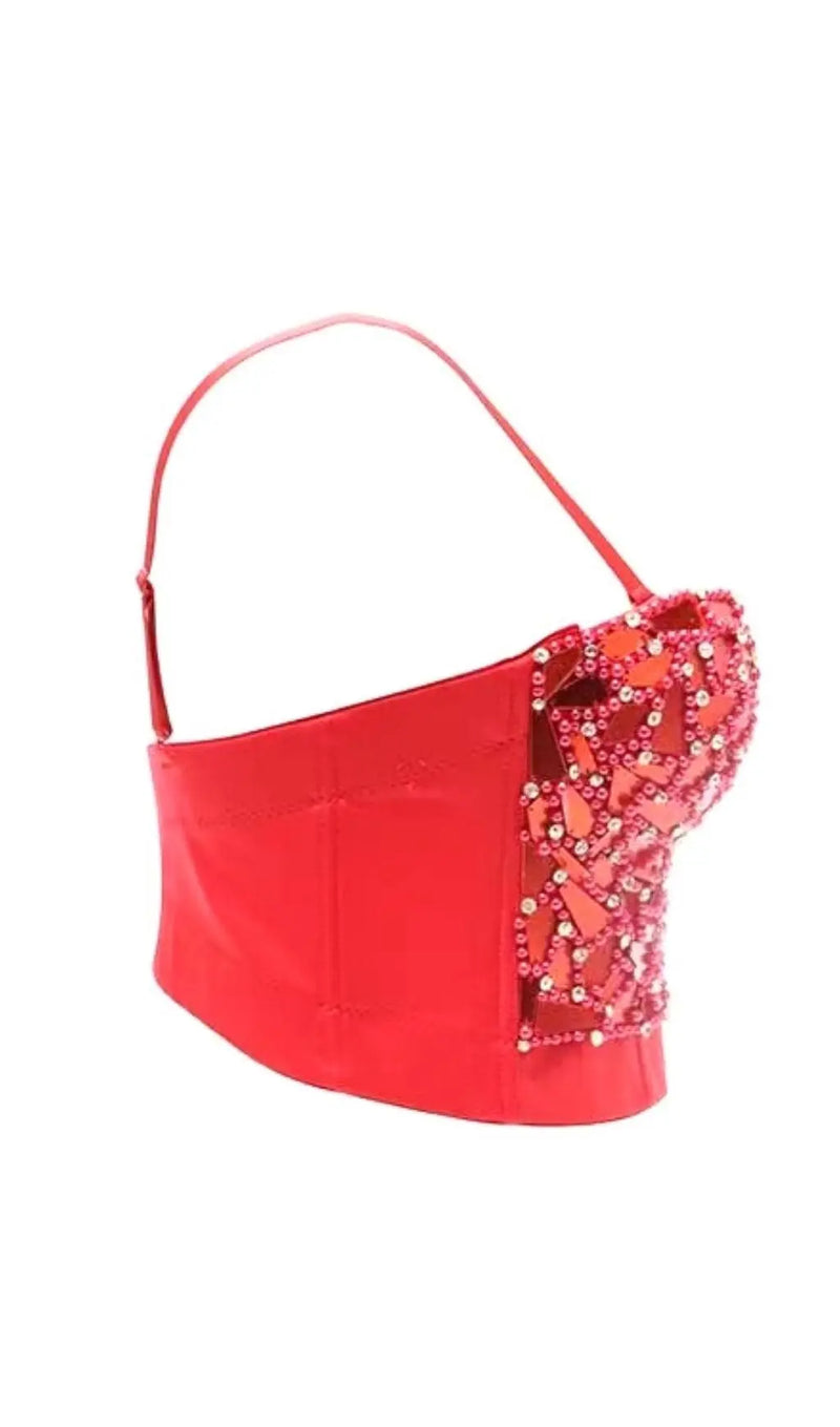 RED BEADED SEQUIN CORSET-Fashionslee