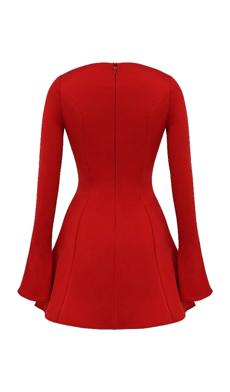 RED SATIN MINI DRESS-Fashionslee
