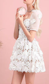 LACE PANEL DESIGN MINI DRESS WHITE-Fashionslee
