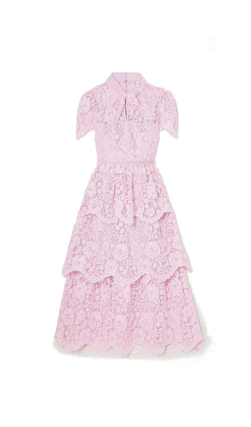 CORD LACE TIERED MIDI DRESS IN PINK-Fashionslee