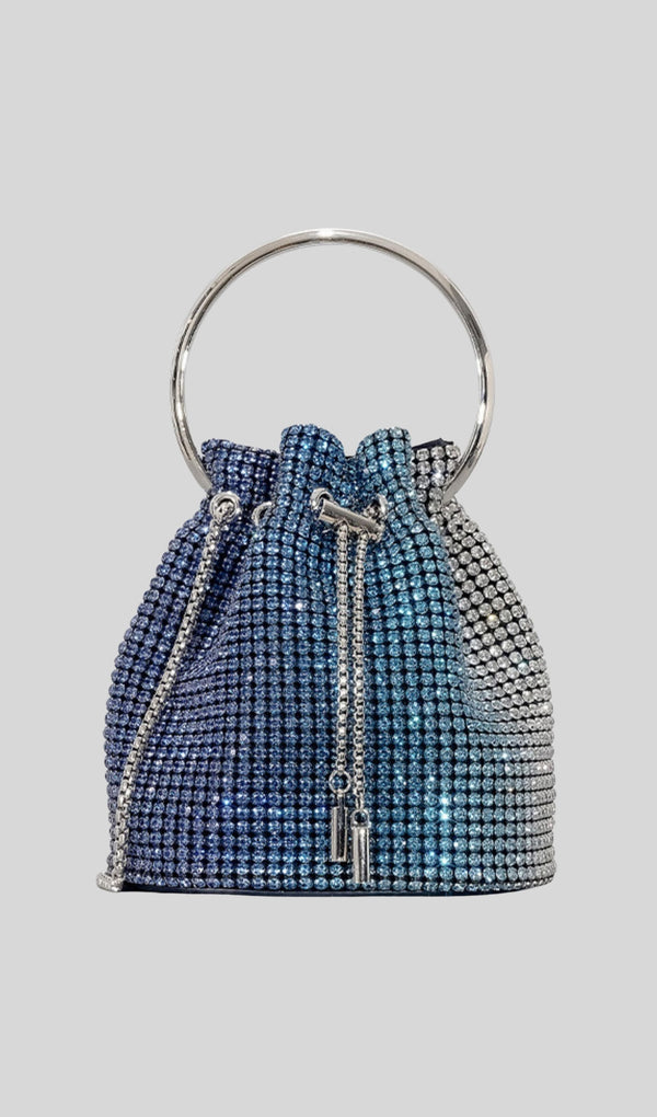 RHINESTONE BUCKET BAG IN BLUE-Fashionslee
