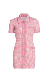 KNITTED BUTTON MINI DRESS IN PINK-Fashionslee