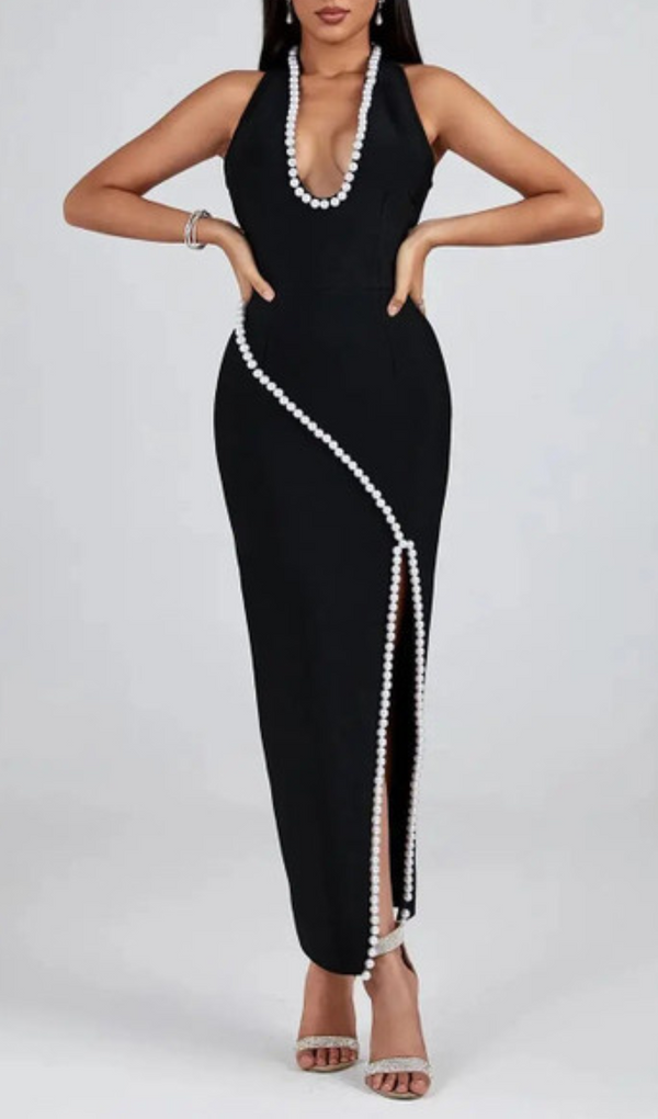 AGLAIA BLACK PEARL MAXI DRESS-Fashionslee