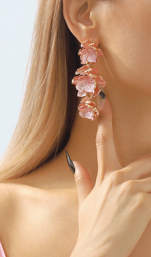 PINK 3D FLOWER EARRINGS-Fashionslee