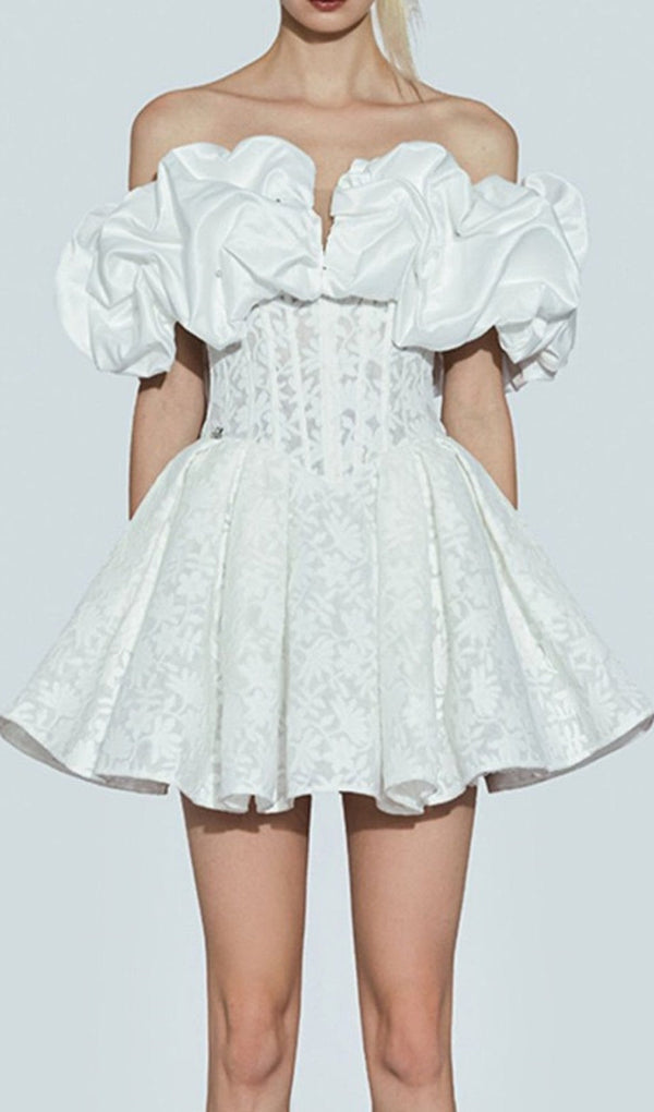OFF SHOULDER CORSET MINI DRESS IN WHITE-Fashionslee