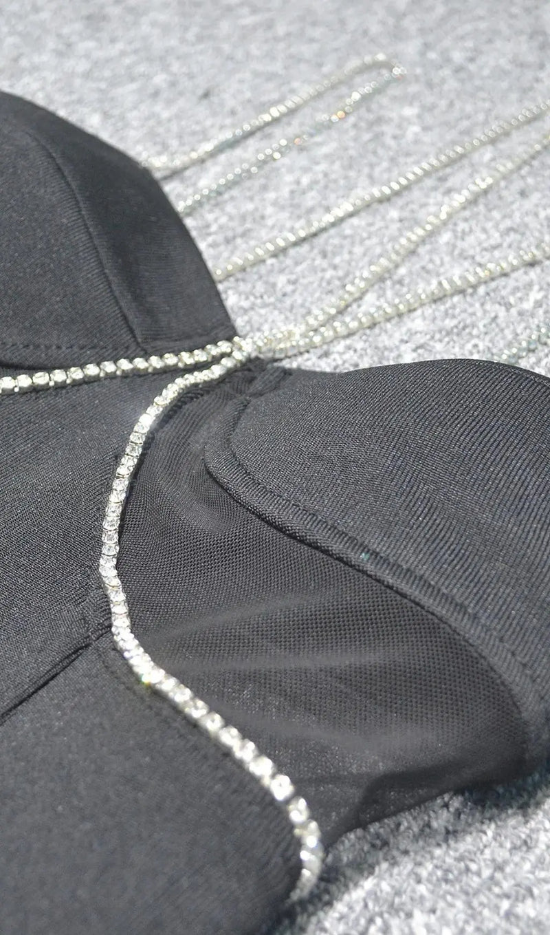 BLACK DIAMOND MESH MAXI BANDAGE DRESS-Fashionslee