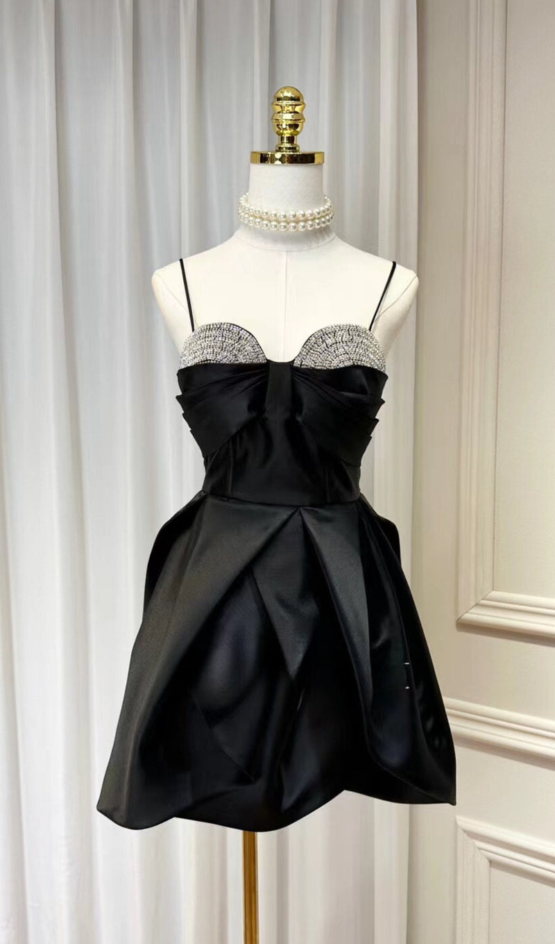 Elegant Suspender Mini Dress In Black-Fashionslee