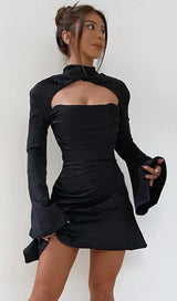 CUT OUT DRAPED MINI DRESS IN BLACK-Fashionslee