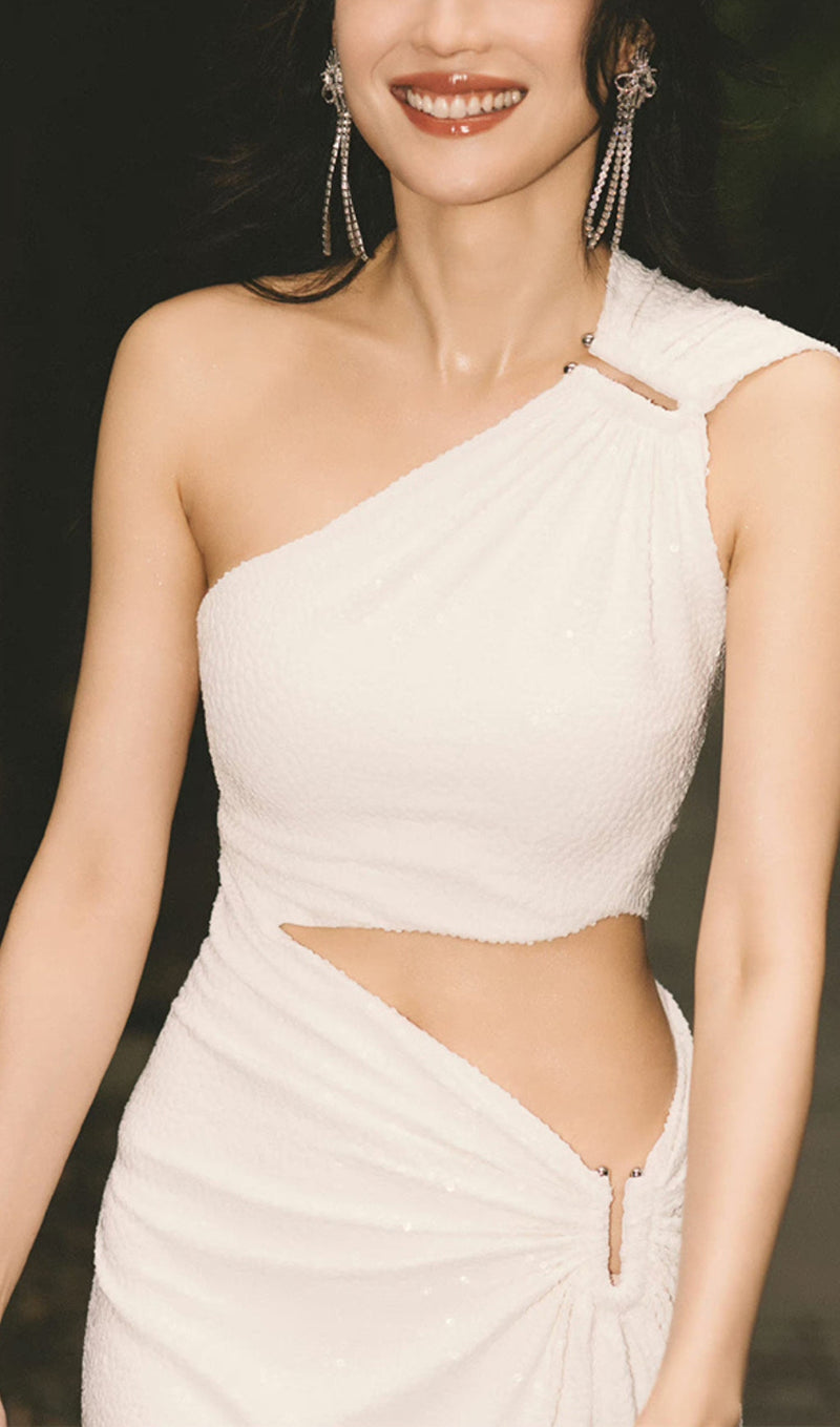 ONE-SHOULDER HIGH LOW DRESS IN WHITE-Fashionslee