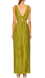 CUTOUT PLUNGE MAXI DRESS IN LIME GREEN-Fashionslee