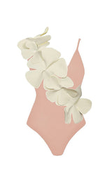 FLOWER DECOR BACKLESS ONE PIECE SWIMSUIT IN PINK-Fashionslee
