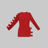 BOW CREWNECK MINI DRESS IN RED-Fashionslee