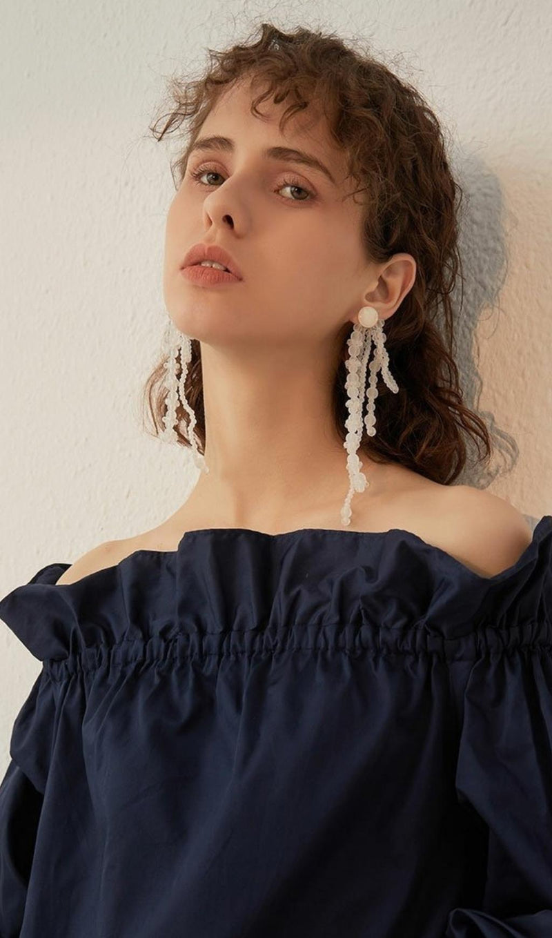 AMIRA WHITE PEARL ACRYLIC TASSEL EARRINGS-Fashionslee