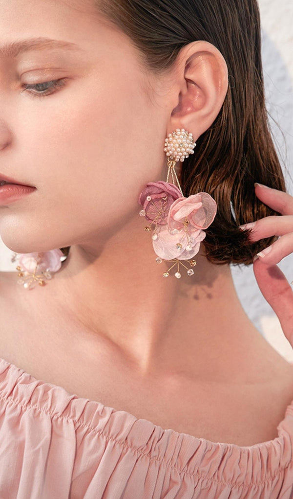 ALEXIA PINK PEARL FLORAL EARRINGS-Fashionslee