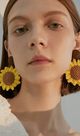 AMBRA YELLOW BRAIDED FLOWER WOOL EARRINGS-Fashionslee