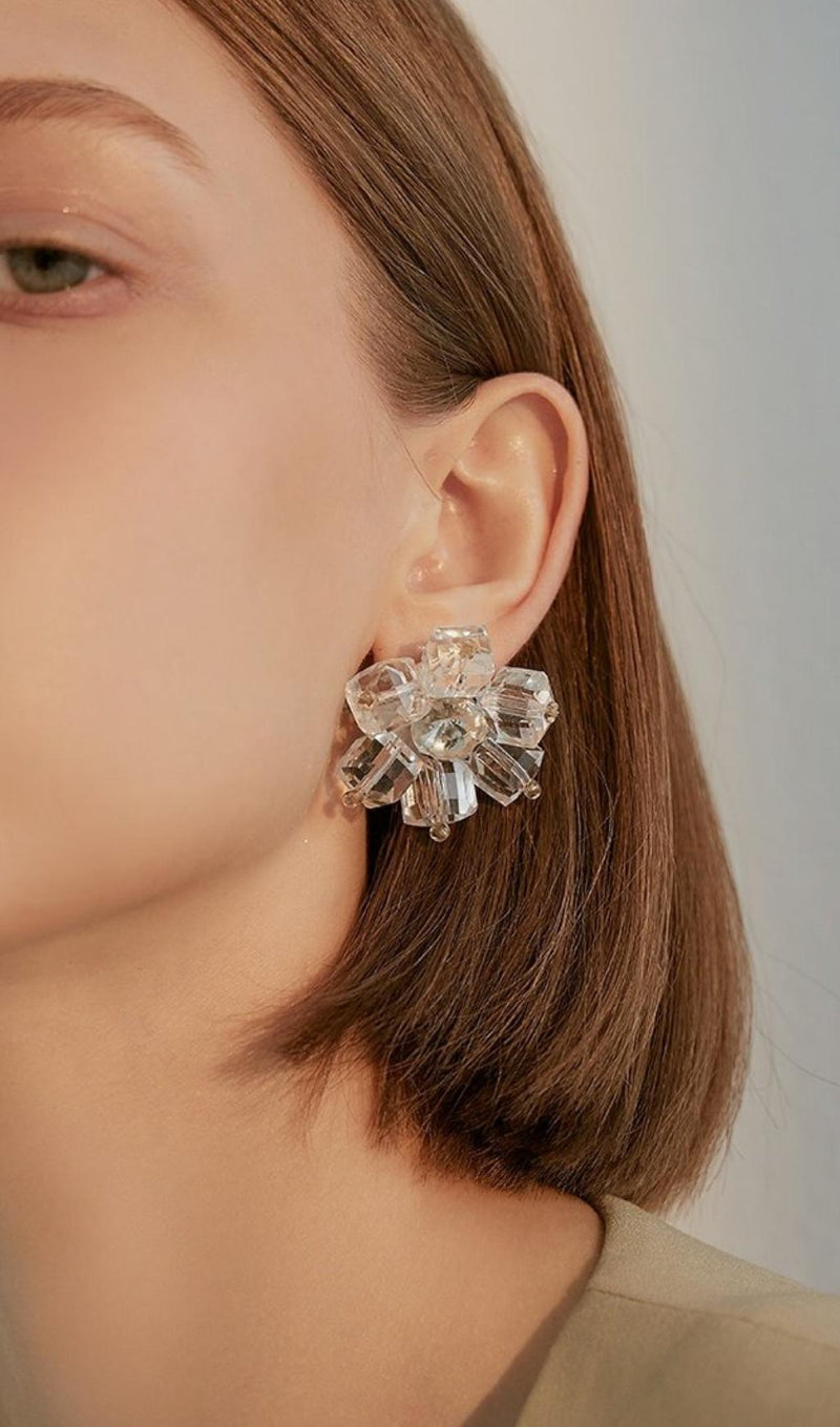 AUDRINA WHITE CRYSTAL 3D FLOWER EARRINGS-Fashionslee