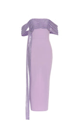 PURPLE ONE-SHOULDER MAXI DRESS WITH RIGHT DROPPED SLEEVES-Fashionslee